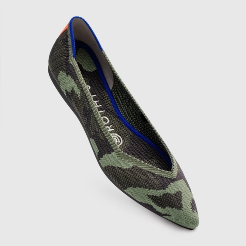 ROTHY’S The Point Olive Green Camo Pointed Toe Slip On Flats Size 12